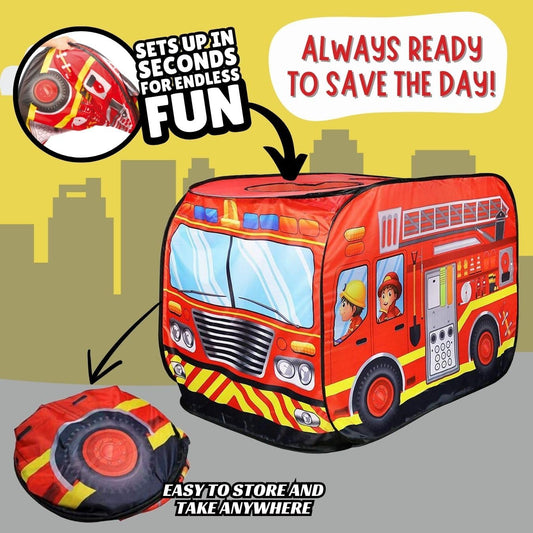 Pop up Play Tent for Kids - My First Foldable Indoor & Outdoor Playhouse Vehicle Toys for Toddlers, Boys and Girls (Fire Truck)