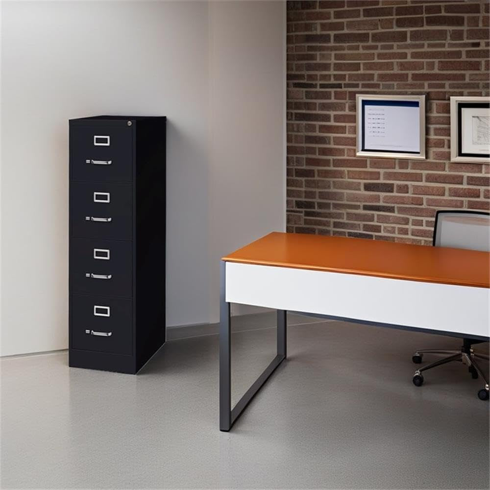 4 Drawers 52" Vertical Black Metal Filing Cabinet Lockable Pre-Assembled Stationary Letter Size for Home, Office