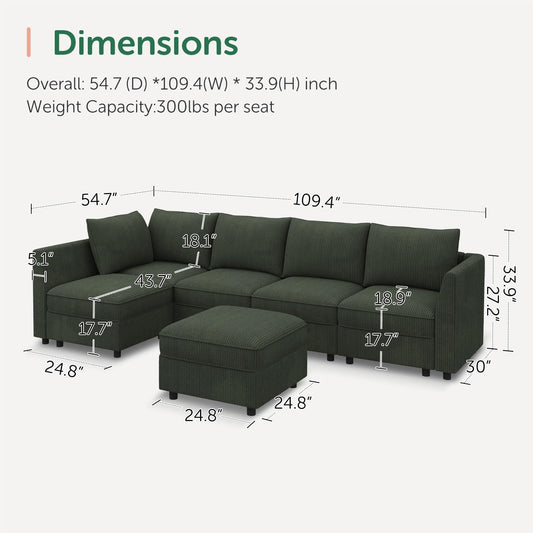 Modular Sectional Sleeper Sofa Green Couch L Shaped Sectional Sofa with Storage, Convertible Couches for Living Room - Green