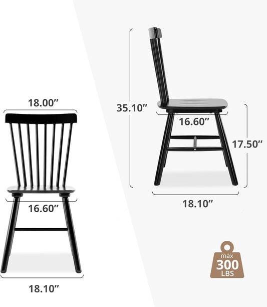 Windsor Dining Chair Set of 4, Spindle Back Wooden Chairs for Kitchen and Dining Room, Restaurant, Cafe, Hotel, Black