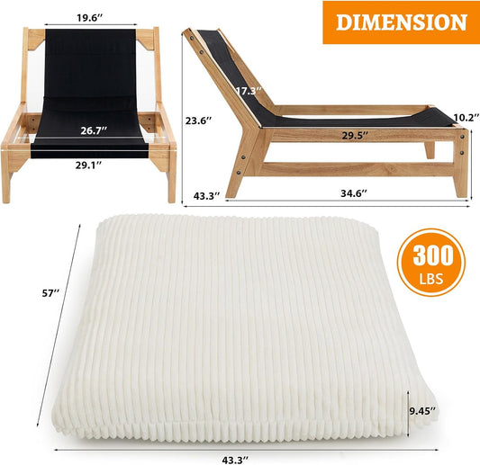 Oversized Comfy Reading Chair for Adults, Corduroy Cloud Lounge Chair Indoor with Wood Frame, Cozy Fluffy Bean Bag Chairs & Cloud Lounge Accent Chairs Comfortable for Bedroom/Living Room (White)