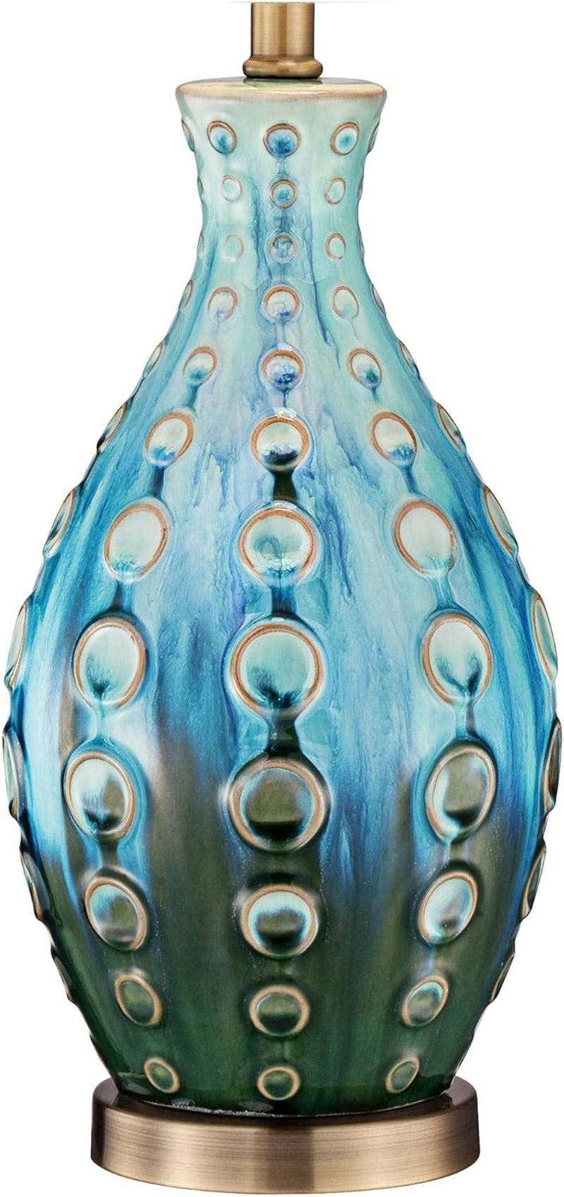 Mid Century Modern Vase-Shaped Table Lamp 26.5" High Textured Glaze Teal Green Hand-Made Ceramic Tan Linen Drum Shade for Living Room Bedroom House Bedside Home (Color May Vary)