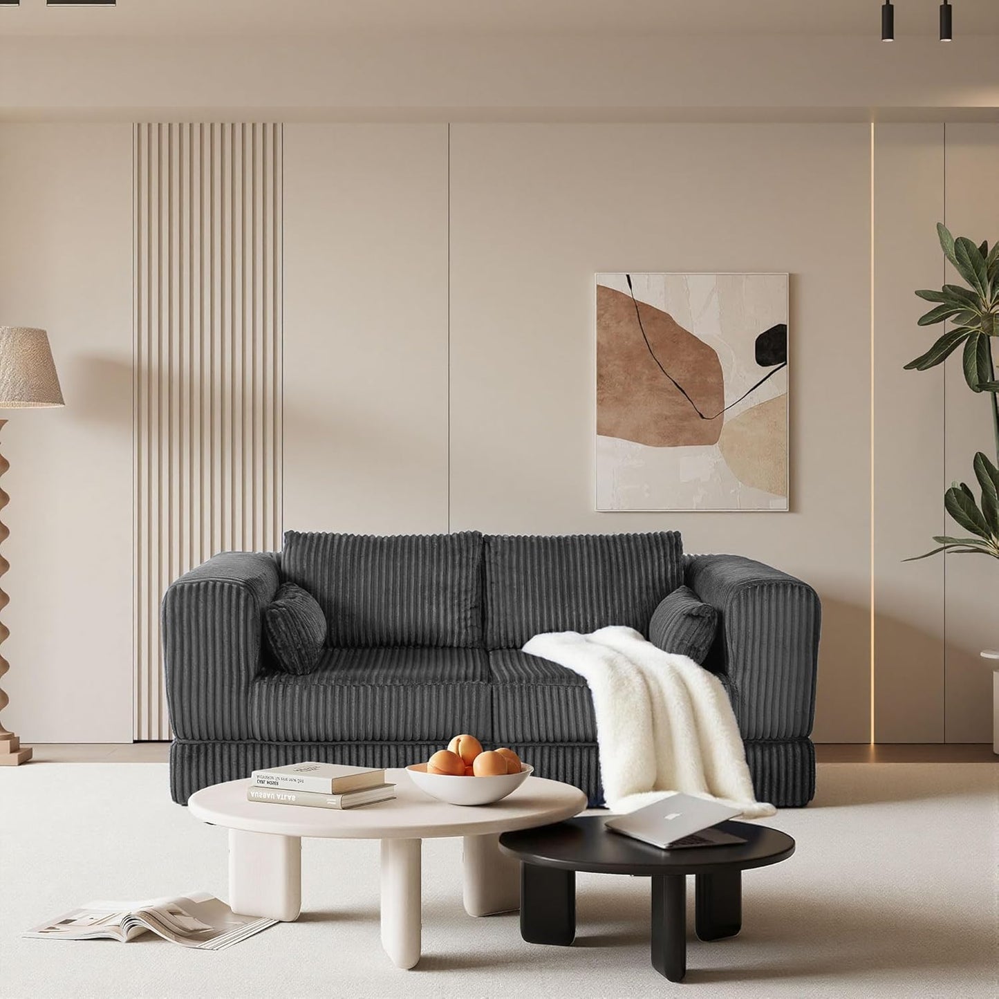 79" Corduroy Folding Convertible Sleeper Sofa Bed Queen, Grey Pull Out Floor Modular Couch with Pillow, Memory Foam Boneless Couchs Sectional for Living Room Bedroom (2, Grey)