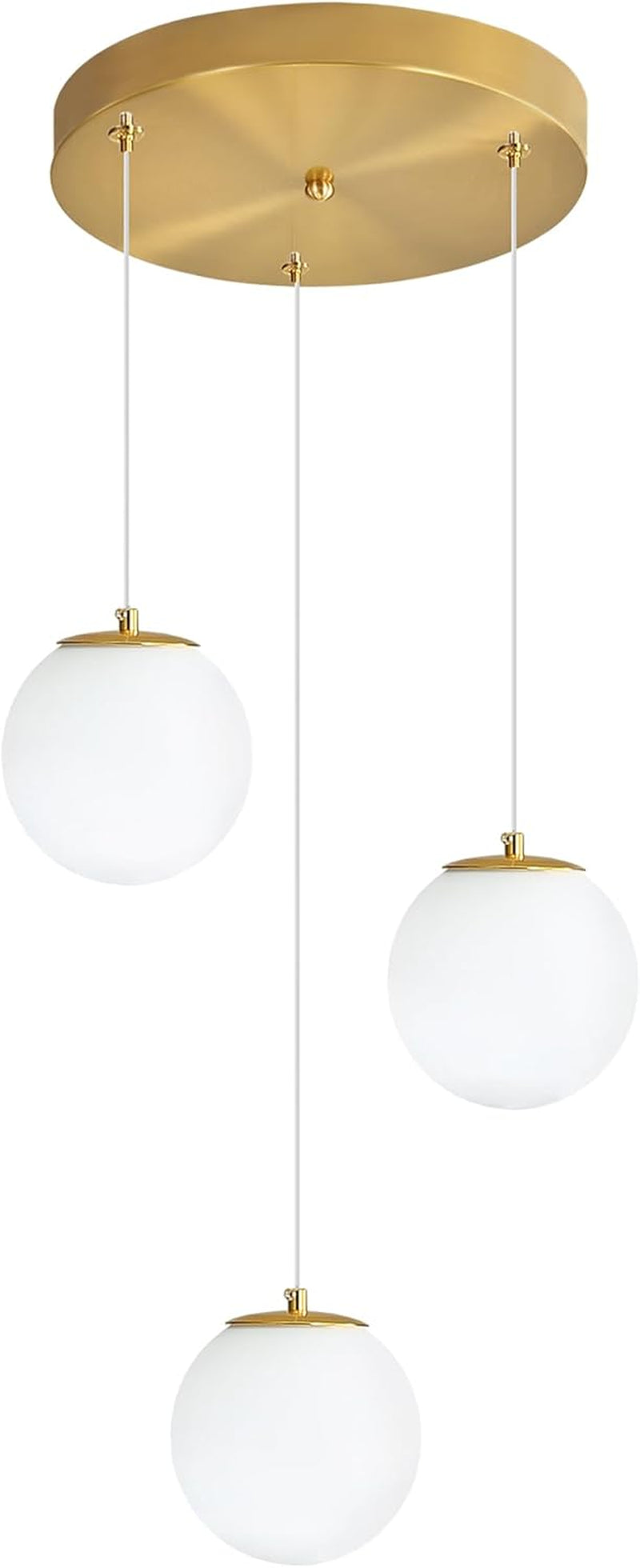 3-Light White Globe Glass Pendant Light Modern Gold Chandelier White Glass Pendant Chandelier for Dining Room Kitchen Island Foyer Hallway