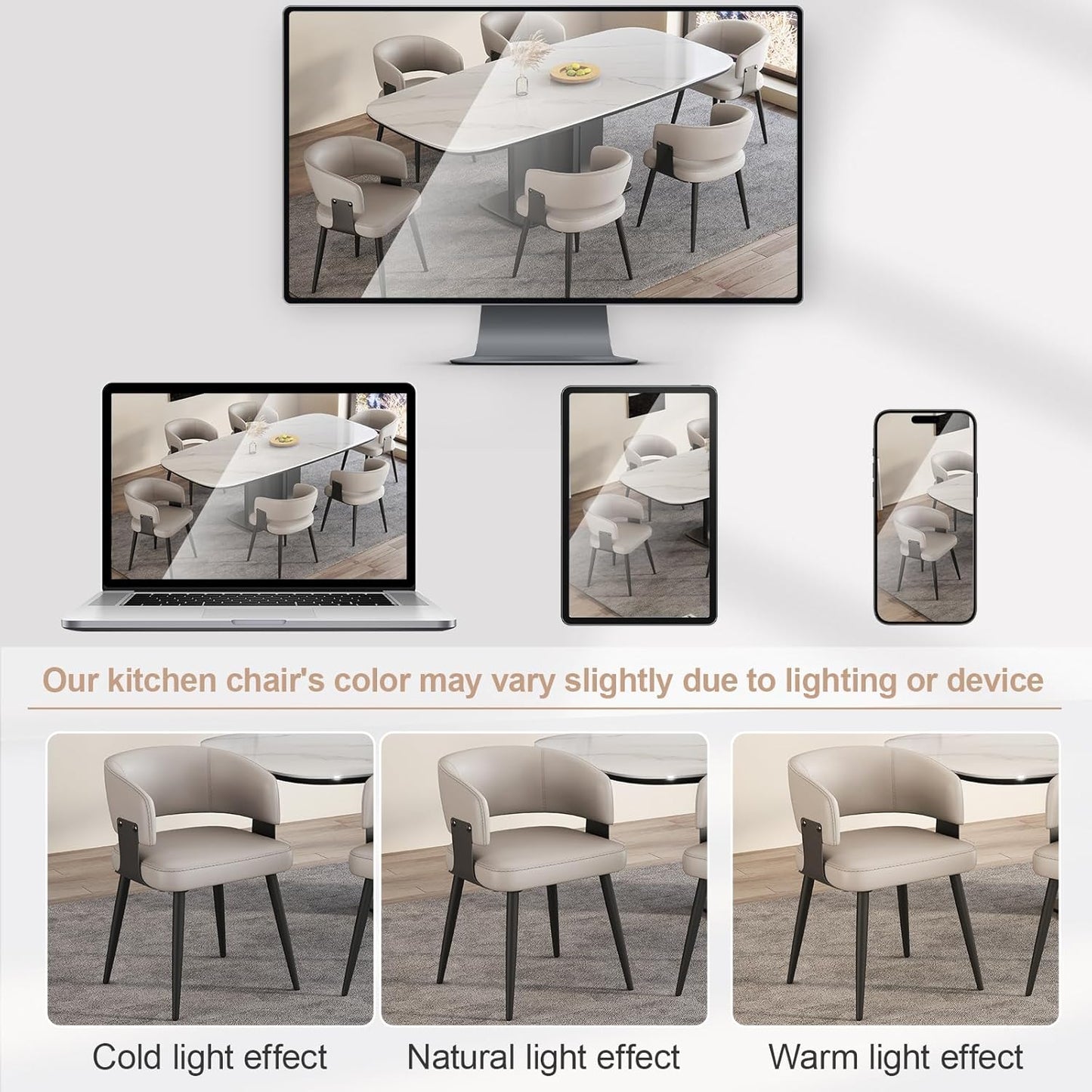 Modern Dining Chairs Set of 2, Upholstered Faux Leather Kitchen Side Chairs with Curved Open Back, Easy Assembly for Dining Room, Restaurant, Cafe, Warm Gray