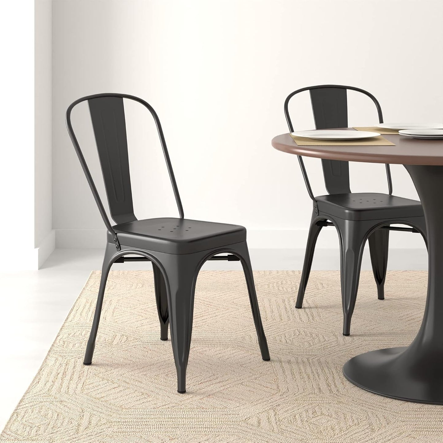Metal Dining Chairs, Matte Black, 1 Count (Pack of 4)