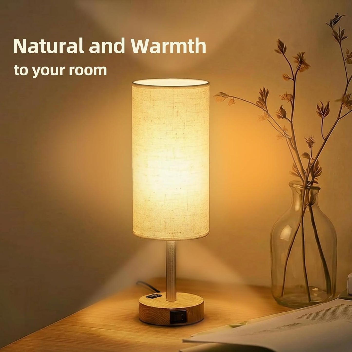 Bedside Table Lamp, High-Sensitivity Touch, 3-Level Dimmable Nightstand Lamp with AC Outlet | USB | and USB-C, Ideal Desk Lamp for Bedside, Bedroom, Reading, Living Room(Led Bulb) (Warm)
