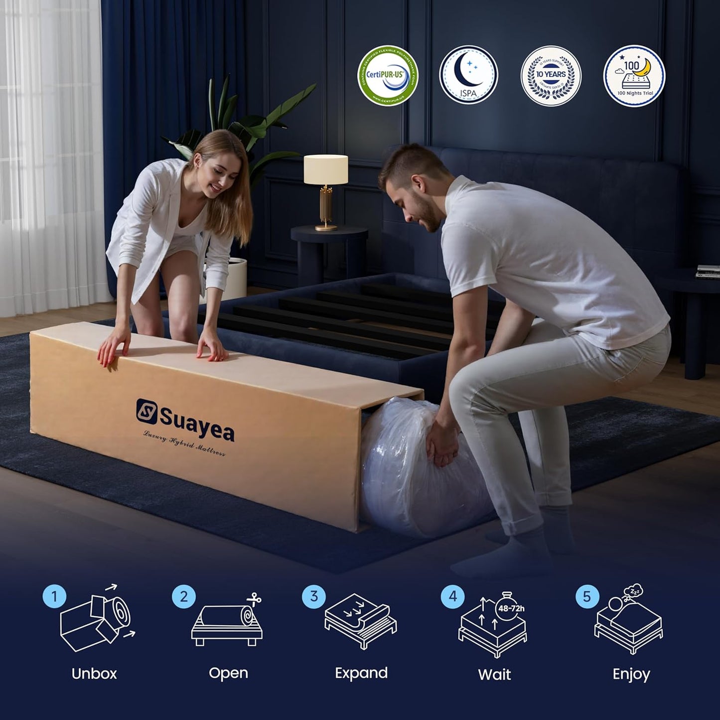 Queen Size Mattresses, 16 Inch Queen Mattress in a Box, Medium Pocket Spring and Gel Memory Foam for Superior Comfort, Pressure Relief, Strong Edge Support