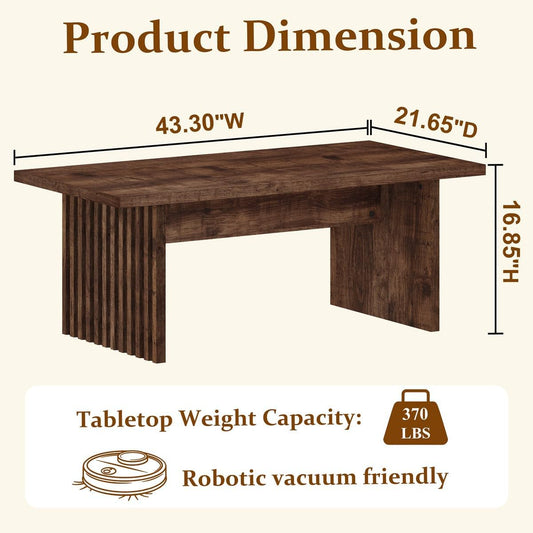 Coffee Table for Living Room, Farmhouse Wood Center Table, Rectangle Mid-Century Living Room Tables, Unique Fluted Panel Coffee Tables (Rustic Oak, 43Inch)