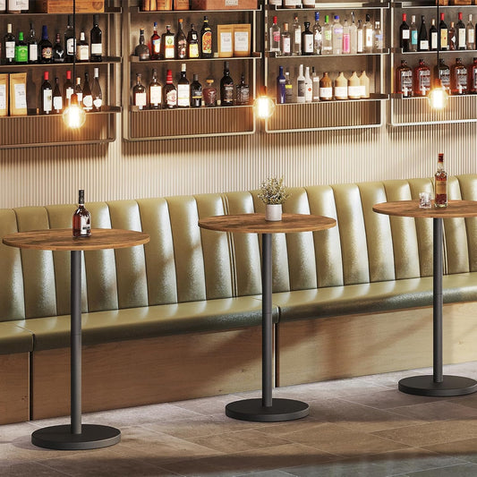 Bar Table, round Bar Table Set of 2, Counter Height Table, Pub Cocktail Table, Metal Frame, for Bistro, Dining Room, Living Room, Terrace, Rustic Brown and Black BT05L2BRY1
