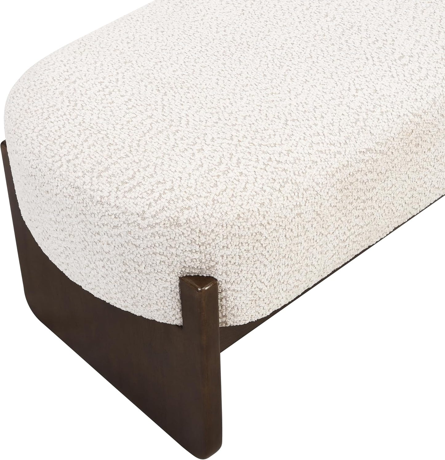 Arden Minimalist Style Rectangular Loop Yarn Fabric Ottoman Bench, Rubberwood Frame, Entryway Bench, Living Room Sofa Extra Seat, End of Bed Footstool, Beige+Brown