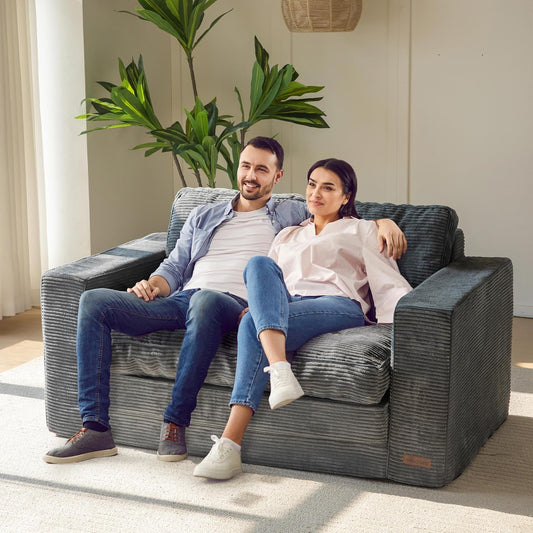 Convertible Sofa Bed, Pull Out Loveseat Sleeper Sofa, 2 in 1 Folding Couch Bed, Fold Out Floor Couch with Pillows for Living Room Bedroom Lounge, Dark Grey