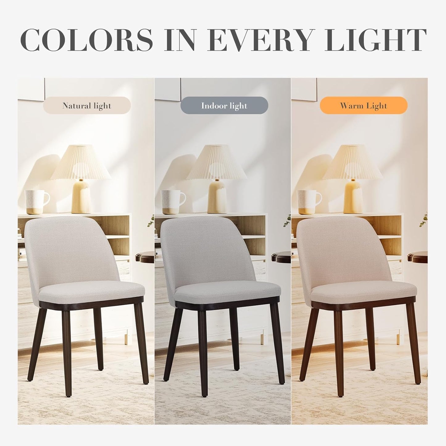 Upholstered Dining Chairs Set of 2, Modern Kitchen Chairs with Back, Fabric Side Chair with Wood Legs for Dining Room Kitchen Restaurant, Beige