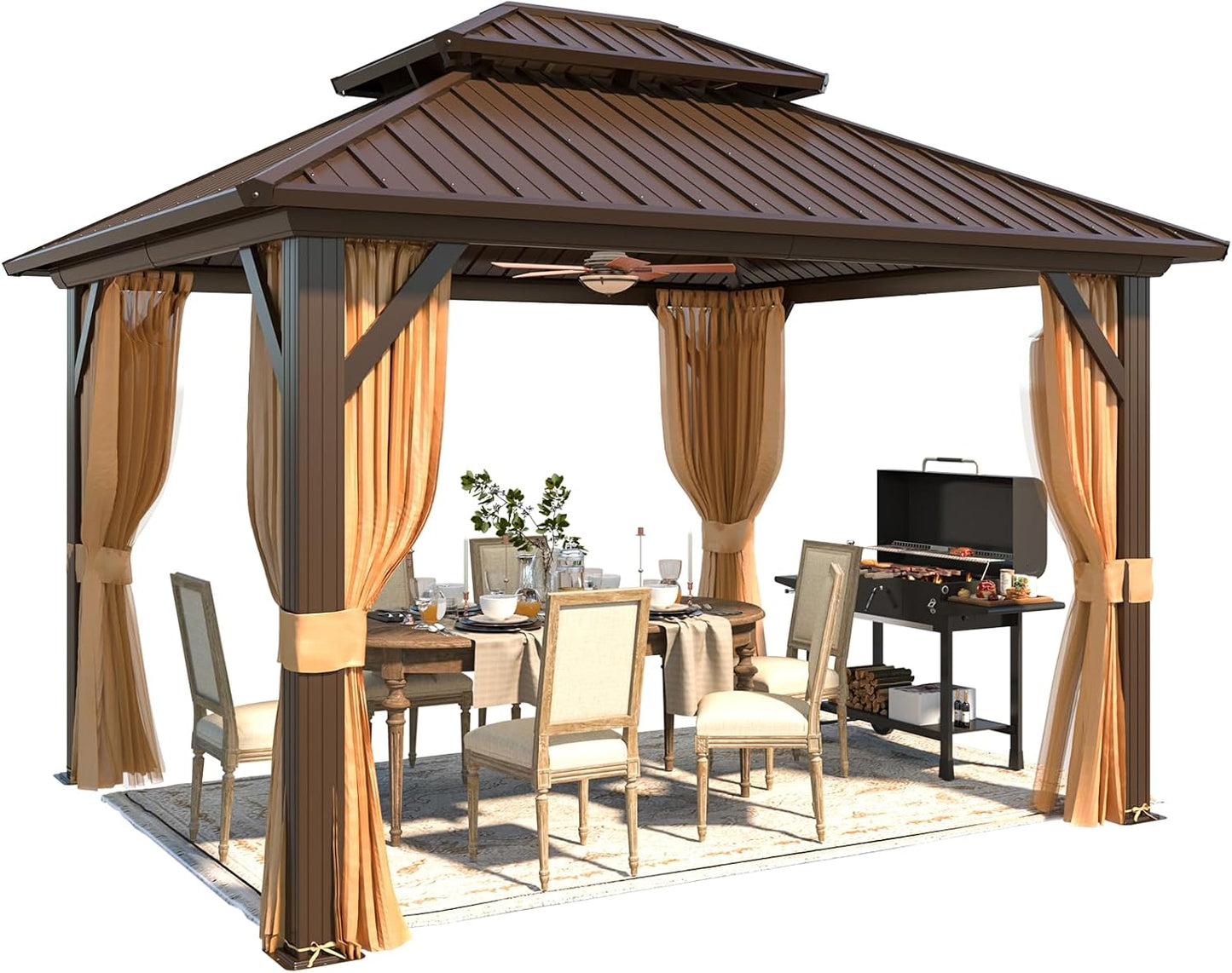 10' X 12' Hardtop Gazebo, Metal Gazebo with Aluminum Frame, Double Galvanized Steel Roof, Curtains and Netting Included, Pergolas for Patios, Garden, Parties, Lawns