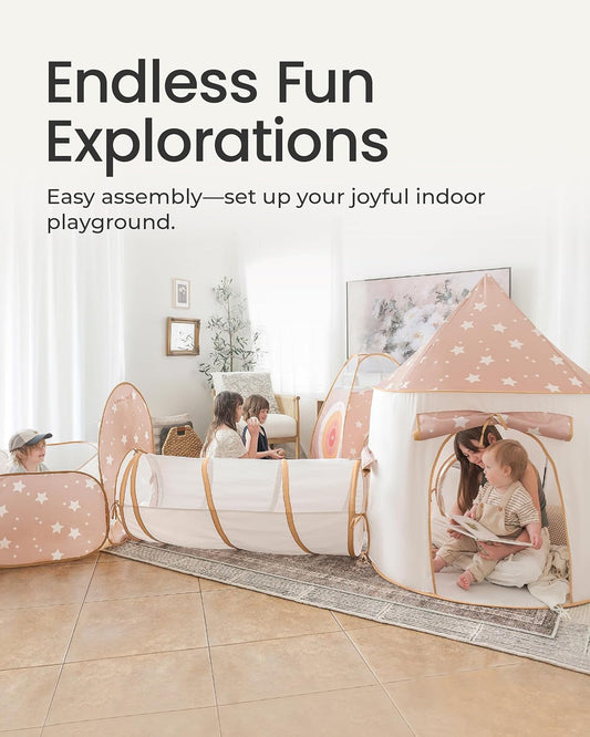 Play Tunnel and Ball Pit for Toddlers, 5Pcs Indoor Playground - Foldable Pop up Tents with Carry Bag, Outdoor Playhouse with Crawling Toys & Play Tent, Gift for Boys and Girls