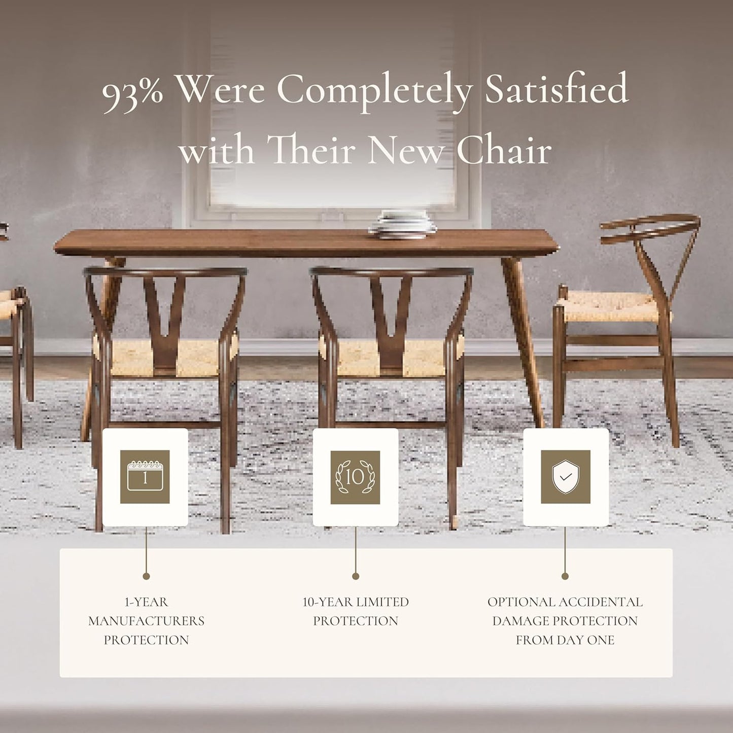 Weave Dining Chairs – Mid-Century Modern Wishbone Dining Chairs with Arms, Solid Wood Frame, Indoor Use – Walnut– Set of 2 - Ideal for Dining Room, Kitchen or Stylish Accent Setting