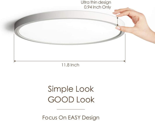 Flush Mount 12 Inch Ceiling Light (Milk White Shell), 20W Surface Mount LED Light Fixture for Bedroom Kitchen,5 Color Temperatures in One,0.94 Inch Thickness Round