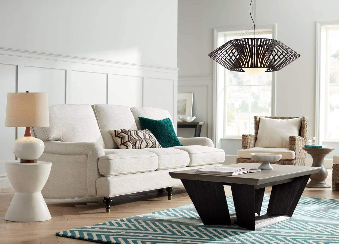 Brice Mid Century Modern Accent Table Lamp 23" High Ivory Ceramic Wood Neck off White Tapered Drum Shade for Bedroom Living Room House Home Bedside Nightstand Office Family