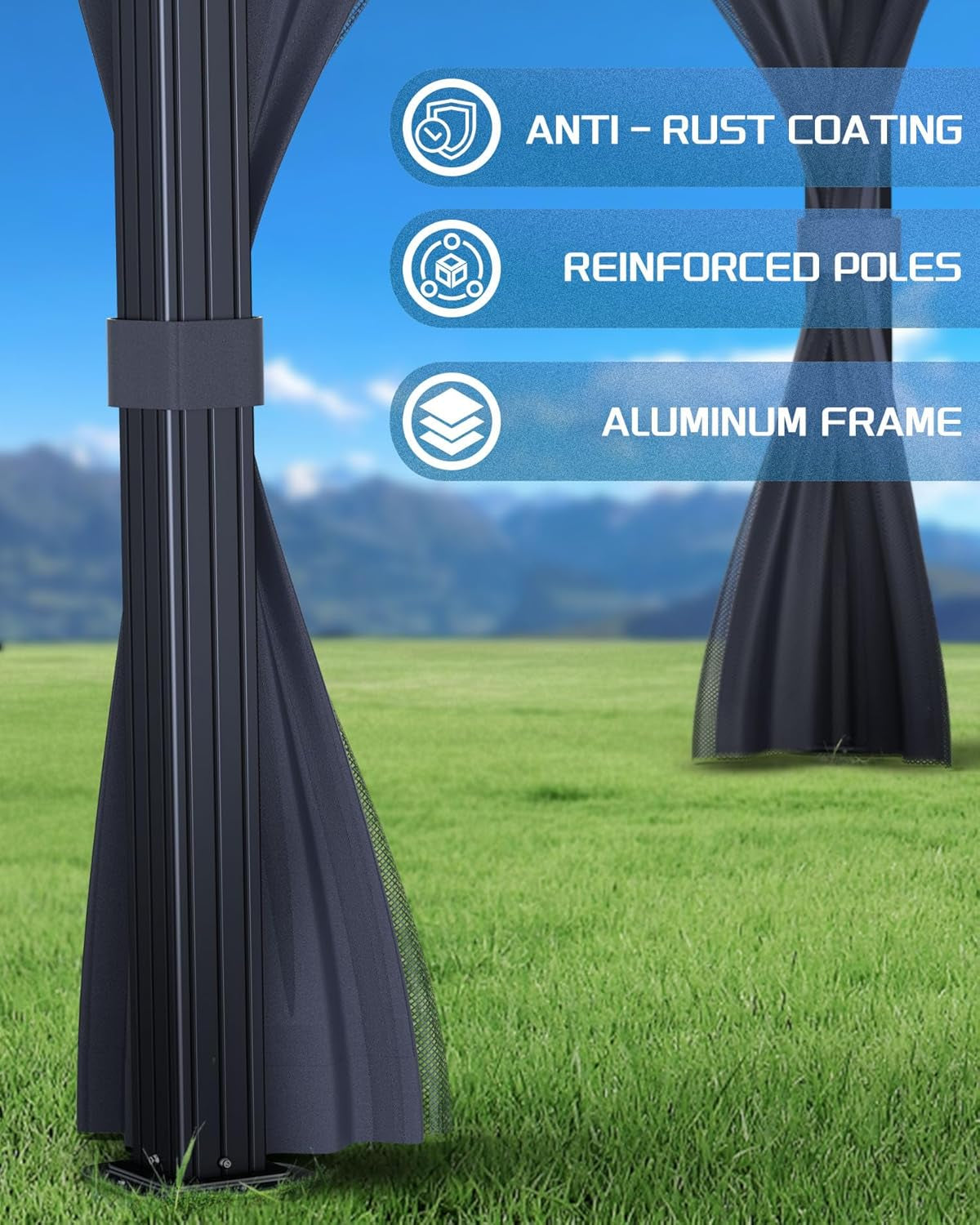 Hardtop Gazebo 8 Ft X8 Ft for All Weather, with Double Metal Roof, Aluminum Alloy Frame, Net, and Curtain, Permanent Building for Patio, Deck, Backyard, Lawn, and Garden