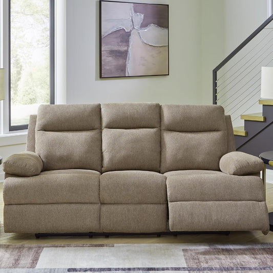 Yarrow Lane Classic Chenille Manual Pull Tab Reclining Sofa with Drop down Table and USB Charging, Light Brown