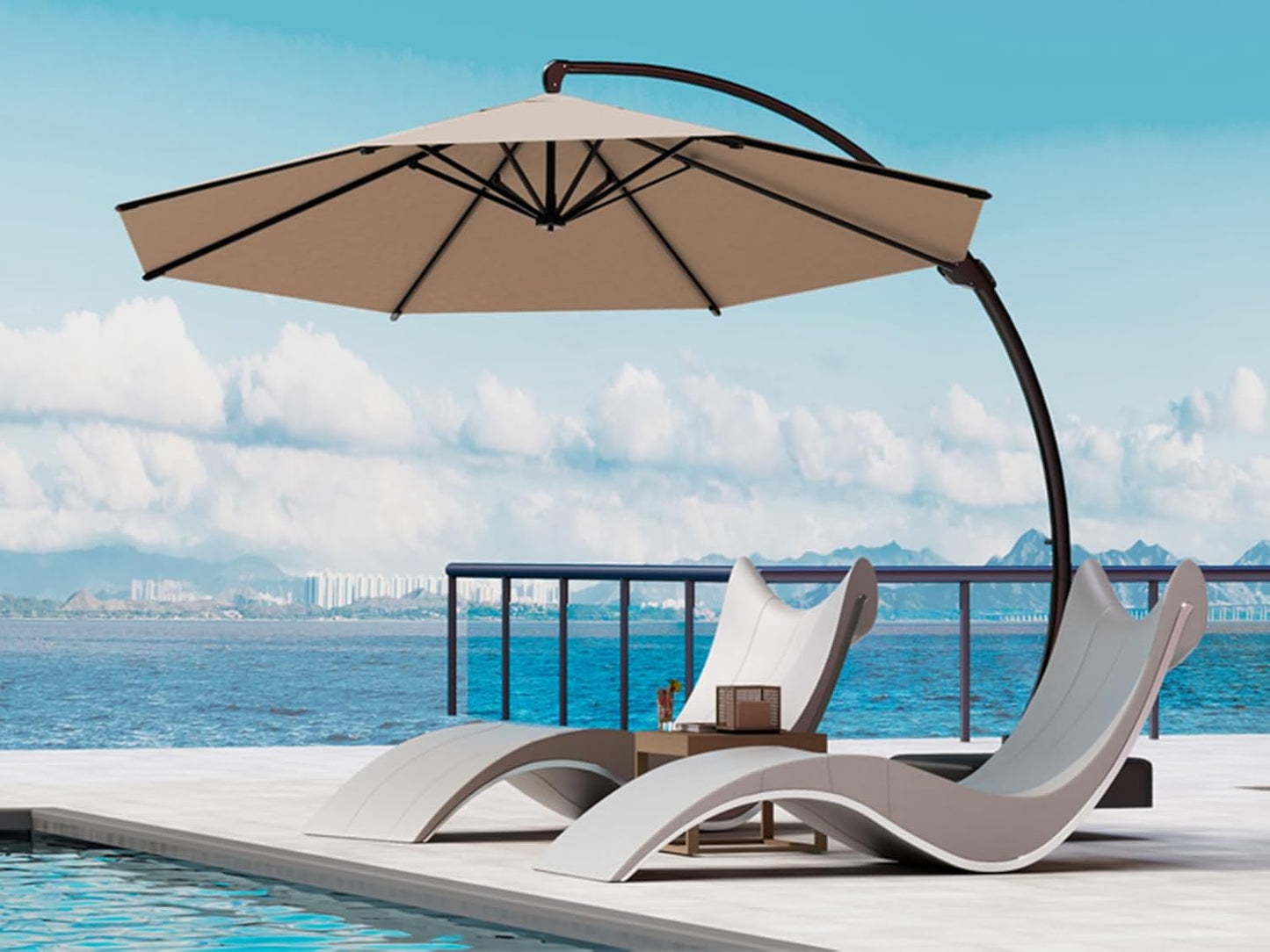 11Ft Cantilever Patio Umbrella with Base Included, Large round Offset Outdoor Pool Umbrella, 360° Rotation & Infinite Tilt, Heavy Duty Aluminum Frame for Deck Backyard, Beige