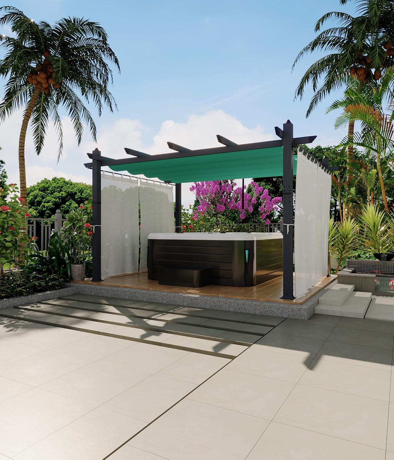 10 X 13 Ft Aluminum Pergola, Outdoor Metal Gazebo with Adjustable Canopy, Reinforced Frame Outdoor Shelter for Backyard Patio Garden Deck - Blue with Curtains Mosquito Netting