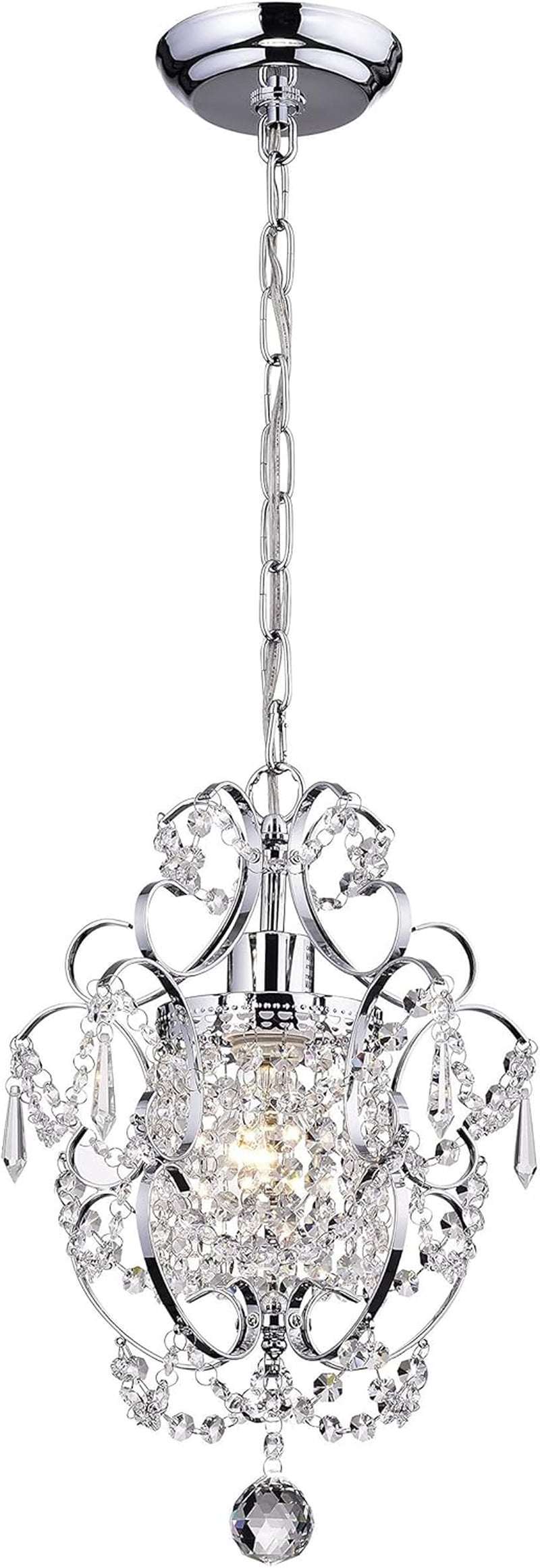 Amorette Mini Chandelier Chrome Crystal Chandeliers, 1 Light Modern Elegant Glam Ceiling Light Fixture Chrome, Adjustable Hanging Lighting for Closet, Bedroom, Girls Room, Kitchen Island