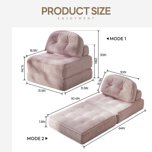 Folding Sofa Bed with Pillow, Convertible Comfy Couch Bed for Adults Home Lounge and Gaming, Modern Comfortable Design for Apartment Living Room Bedroom, Single, Ribbed Velvet, Mauve