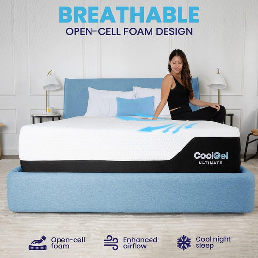 Classic Brands Chill Memory Foam 14-Inch Mattress with 2 BONUS Pillows |Certipur-Us Certified |Bed-In-A-Box, Queen