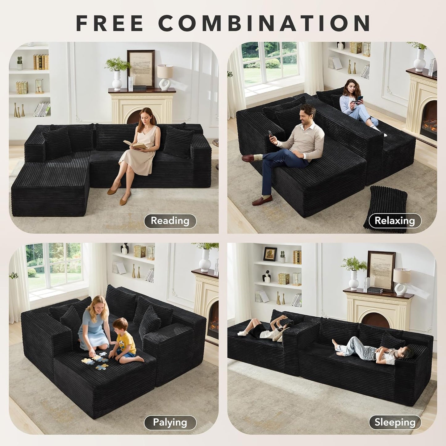 Modular Sectional Sofa Cloud Sectional Couch, 106" Comfy L Shaped Couches for Living Room,Oversized Sofa Sleeper with Deep Seat, No Assembly Required