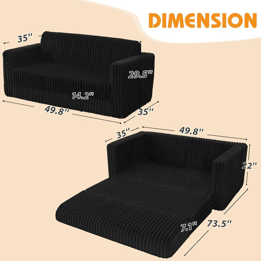 Folding Sofa Bed, 2 in 1 Convertible Sleeper Chair with Armrest, Portable Fold Out Chair Bed, Comfy Floor Couch, Multi-Functional Lazy Sofa for Living Room Bedroom Dorm Home Office, Black