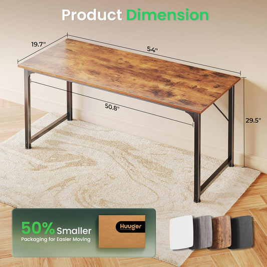 Computer Desk, 55 Inch Home Office Desk, Gaming Writing Work from Home Study Desk, Large Legroom, Sturdy Metal Frame, Modern Simple, Rustic Brown