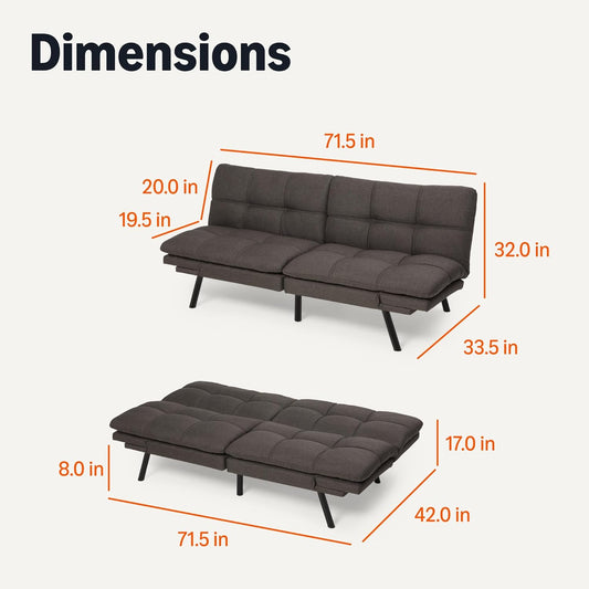 Futon Sofa Bed, Convertible Memory Foam Sofa Couch Modern Loveseat Sleeper for Small Compact Living Room,Office,Apartment,Dark Grey Linen Fabric