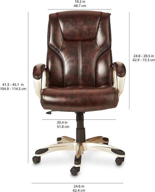 Executive High Back Office Desk Chair, Adjustable Height, Tilt, Swivel, One Size, Brown/Gold