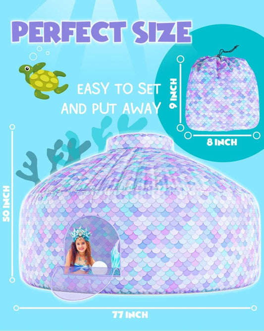 Mermaid Magic Fort Air Tent for Kids with Door (77” X 50”) Builds in 30 Seconds, Toddler Tents Indoor for Imaginative Play, Kids Forts Indoor Playhouse, Christmas/Birthday Gift (Fan Not Incl)
