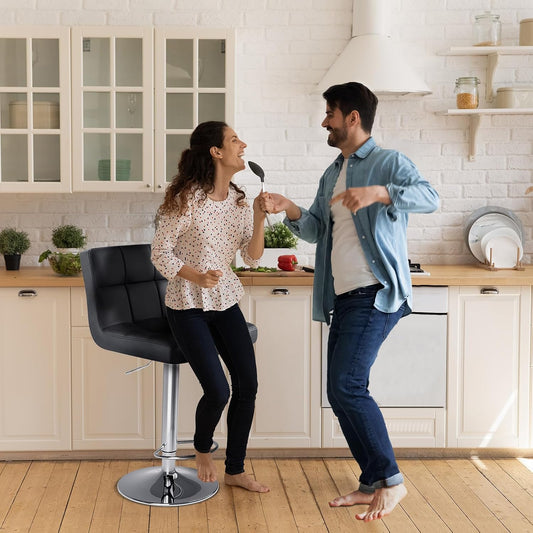 Bar Stools Set of 4, 24 Inch Counter Height Bar Stools, Upholstered Modern Kitchen Barstools with Metal Base, PU Leather Saddle Stools for Kitchen Island, Black