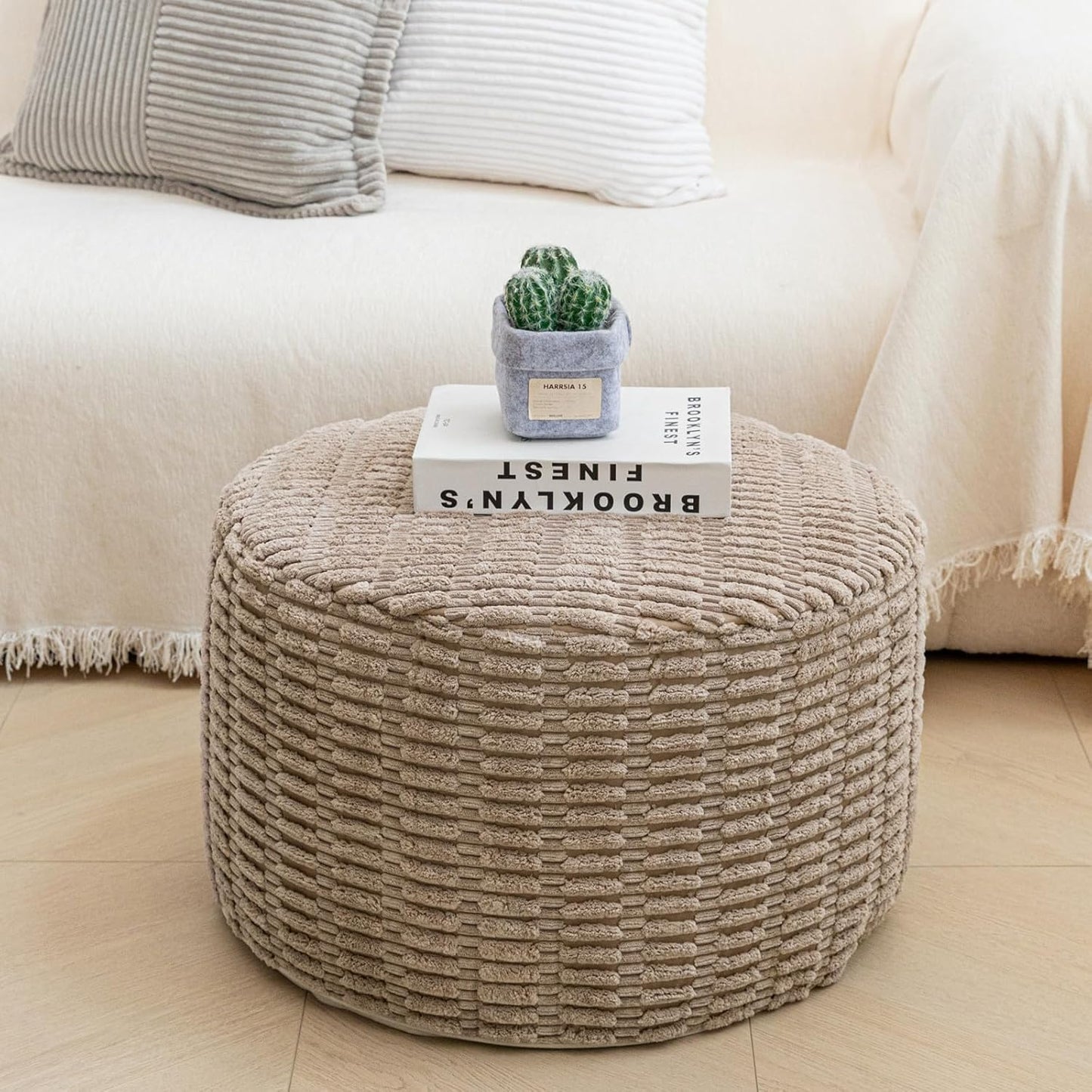 Pouf Ottoman Stuffed round Modern Foam Filled Ottoman Foot Rest Poufs for Living Room Chair Decorative Boho Foot Stool for Wedding Christmas Party