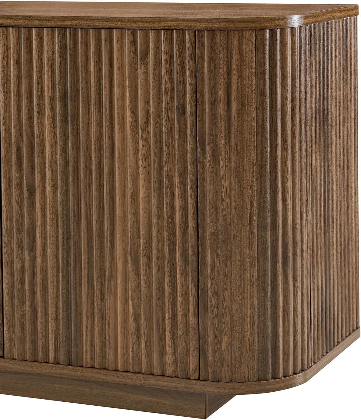 64" Sideboard Buffet Cabinet with Storage, Wooden Fluted Storage Cabinet Sideboard Credenza with Adjustable Shelves Pressed Spring for Kitchen Living Room (Walnut)