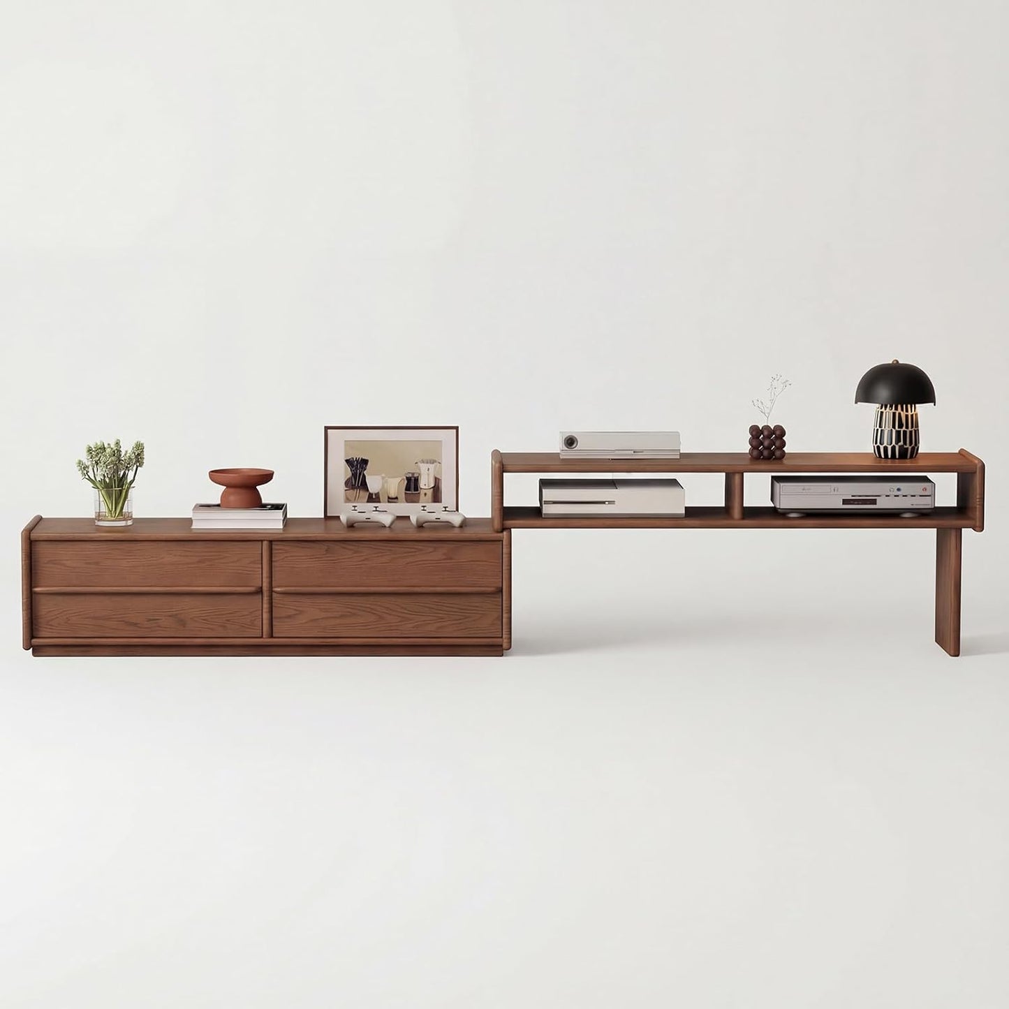 Solid Wood TV Stand for Tvs up to 65 Inch,Extendable Tv Stand with Storage and Shelf for Living Room, Bedroom, Offic