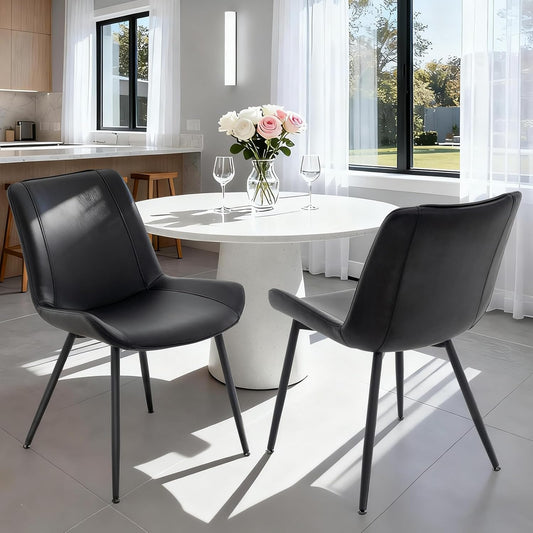 Dining Chairs Set of 2, PU Leather Modern Armless Kitchen Dining Room Chairs, Upholstered Accent Side Chairs with Metal Legs (Black)