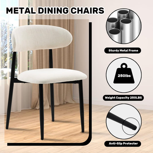 Dining Chairs Set of 4, Metal Kitchen Chairs with Modern Fabric Upholstered for Dining Room, Beige