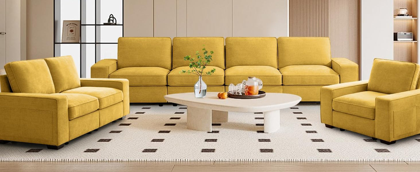 73" Modular Sofa Couch with Seat Storage, Comfy 2-Seater Chenille Fabric Loveseat Sofa for Living Room, Office, Apartment W/Deep Seat, Wide Armrest, USB Charing Removable Cover(Yellow)