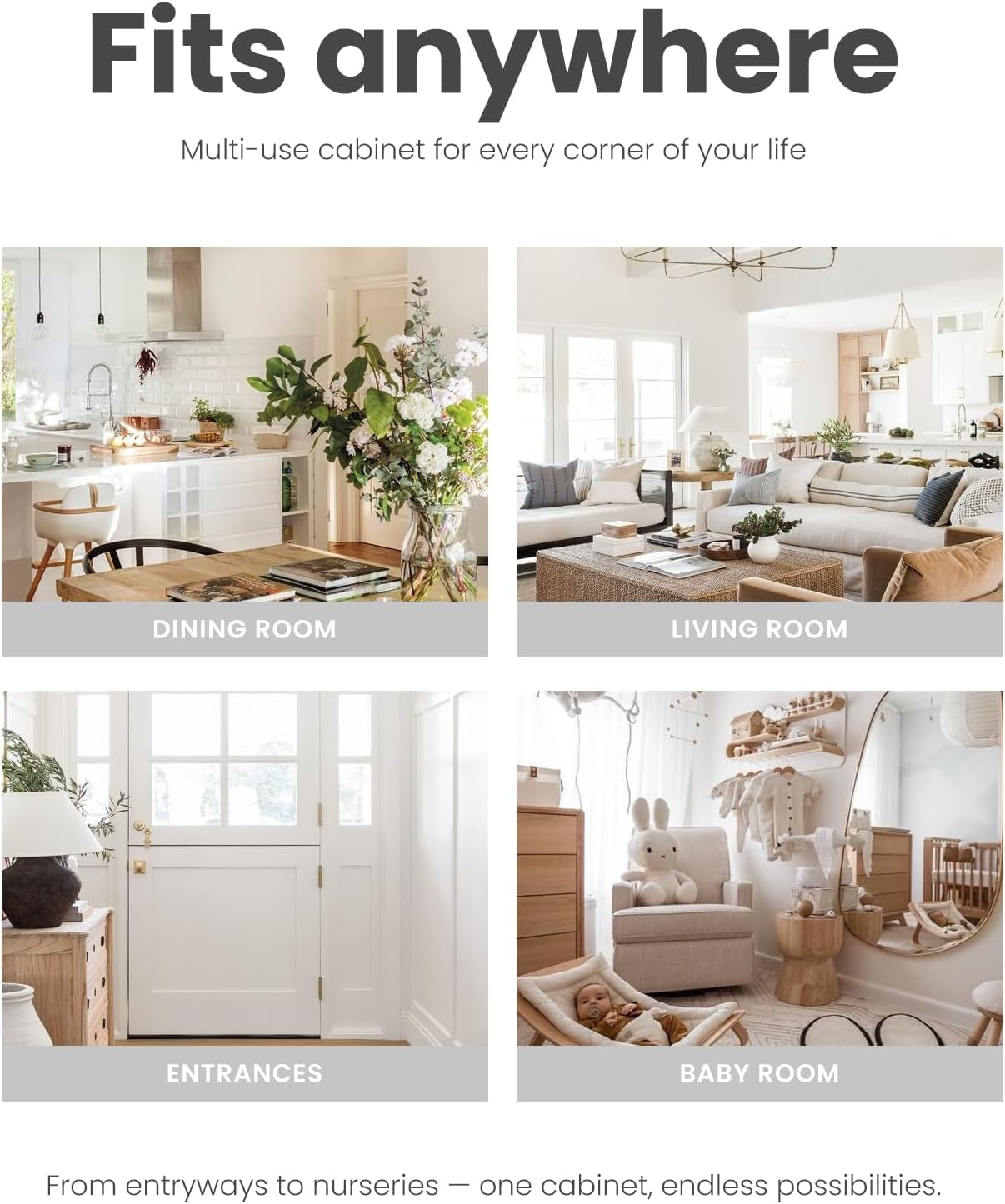 Fluted Sideboard Cabinet with Storage – Solid Wood Buffet for Dining Room, Credenza Console with Adjustable Shelves, Walnut Finish, Mid Century Modern Style,Walnut Black