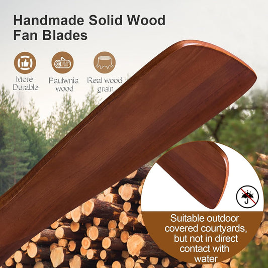 42 Inch Outdoor Ceiling Fans with Lights and Remote Control, Dimmable Outdoor Ceiling Fans for Patios 3 Blade Wood Black Walnut Bedroom Ceiling Fan with Light, Wall Switch