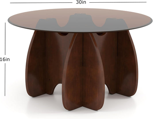 Round Glass Coffee Table Brown Glass Modern Center Tables for Living Room Small Spaces Creative Unique Accent Table Extendable Home Furniture