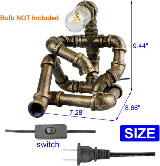 Steampunk Table Lamp, Creative Robot Style Desk Lamp Vintage Industrial Water Pipe Light for Bedside Table Nightstand Bar Restaurant Café