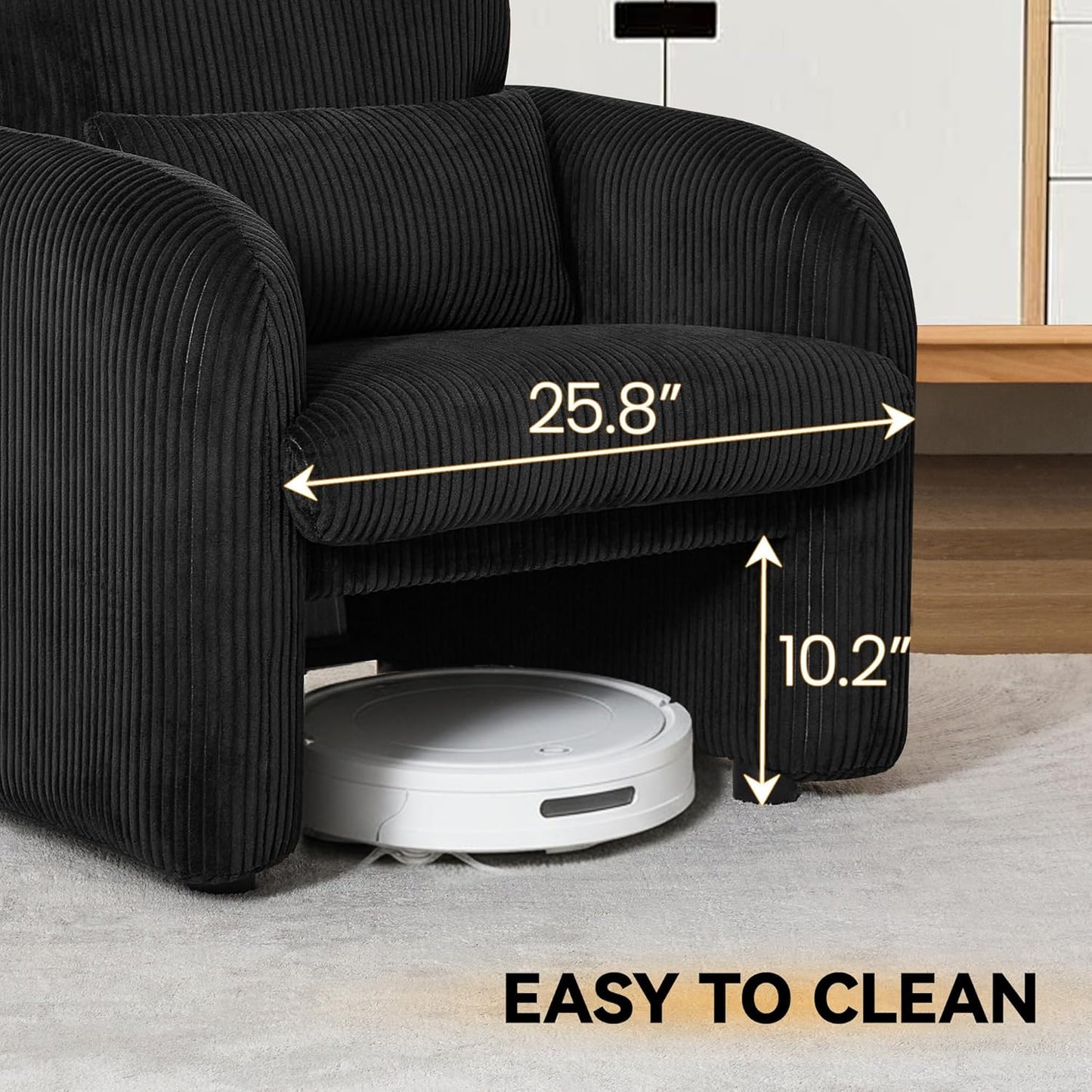 Modern Accent Chair, Comfy Upholstered Corduroy Armchair, Stylish Lounge Reading Chair for Living Room, Bedroom, Black