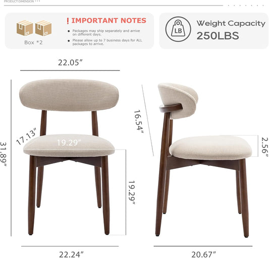 Wooden Dining Chairs Set of 4, Modern Fabric Upholstered Kitchen Side Chairs, Farmhouse Dining Room Chair with Foot Pegs, Beige