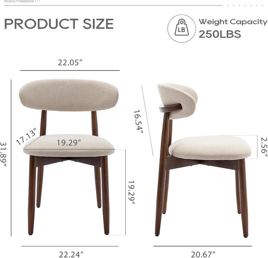 Wooden Dining Chairs Set of 2, Modern Fabric Upholstered Kitchen Side Chairs, Farmhouse Dining Room Chair with Foot Pegs, Beige