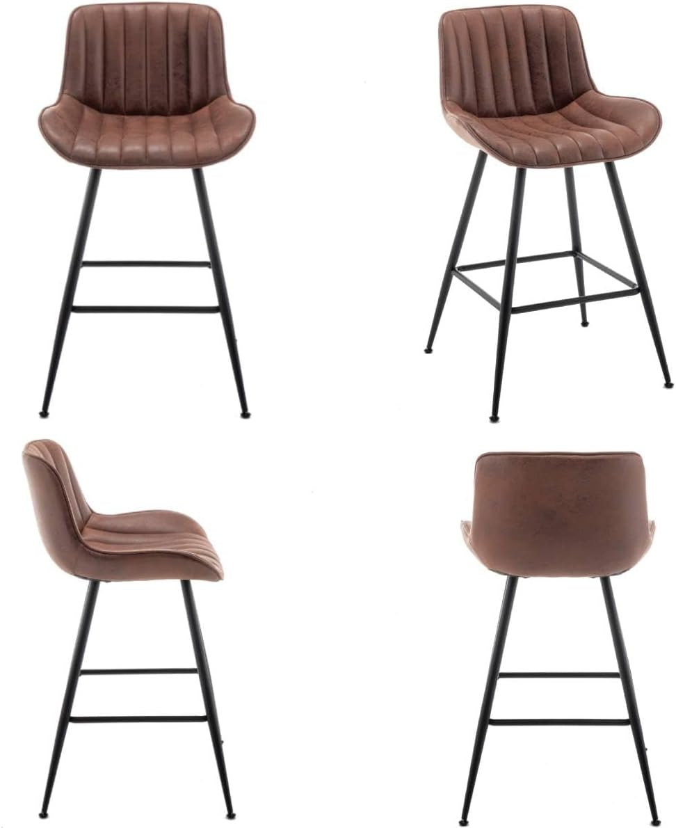 Brown Bar Stools Set of 2, Fabric Upholstered Barstools Armless, 24 in Bar Stool Bar Height, Black and Brown Barstools for Home Bar, Coffee Bar.